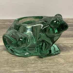 Mosser style Frog Candle Holder Figurine Green Mid Century Modern Art Glass 4.5"